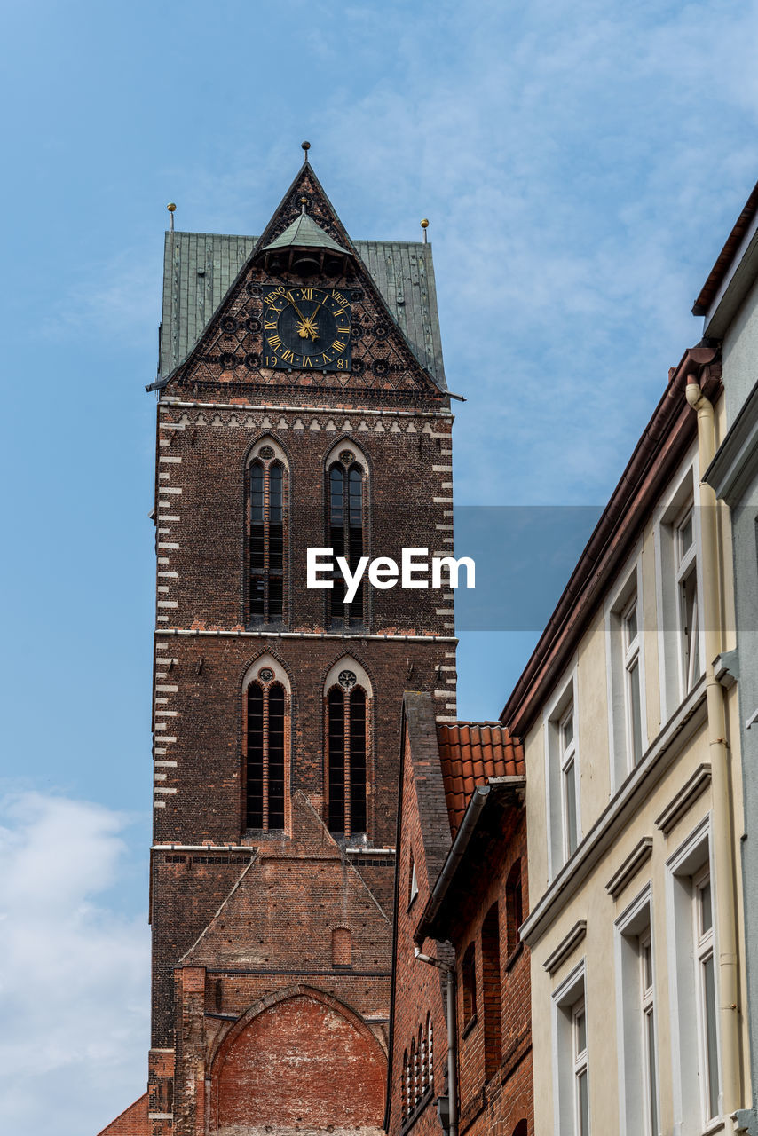 The tower of st mary church in historic centre of wismar, germany. 