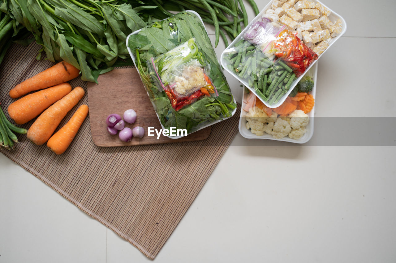 high angle view of food in plate on table