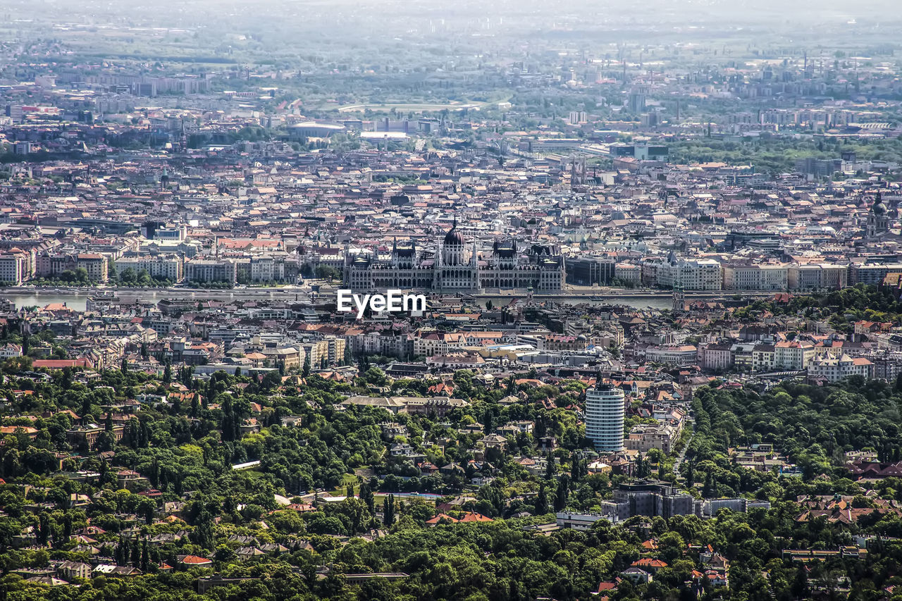 Aerial view of hungarian parliament building in city