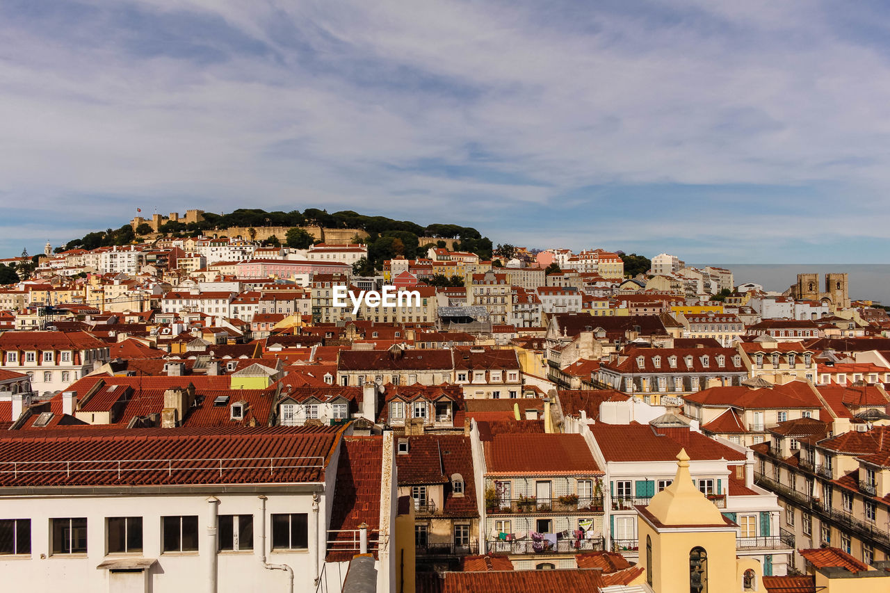 High angle view of townscape against sky