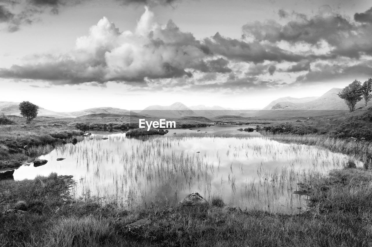 SCENIC VIEW OF LAKE AGAINST SKY DURING SUNSET