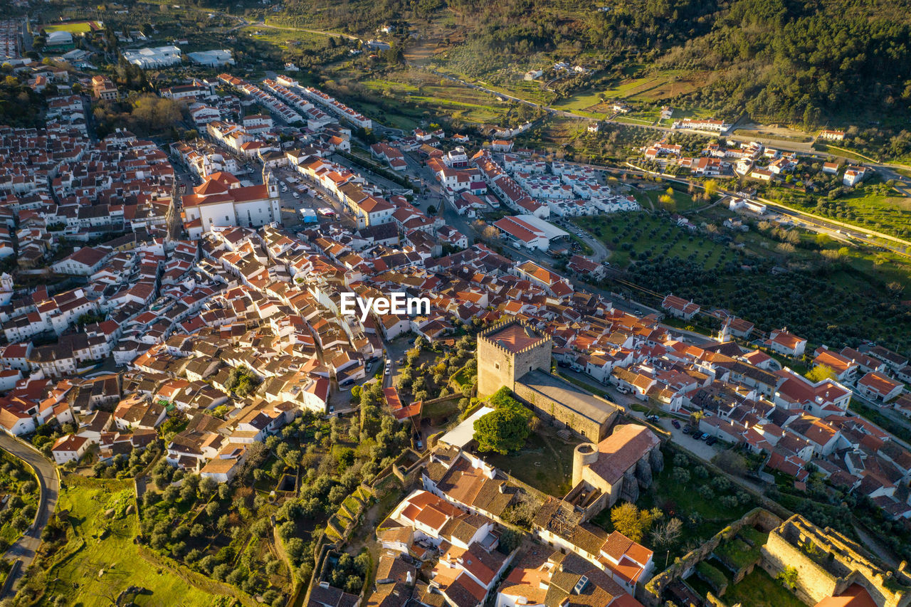 Landscape drone aerial view of serra de sao mamede in castelo de vide, portugal