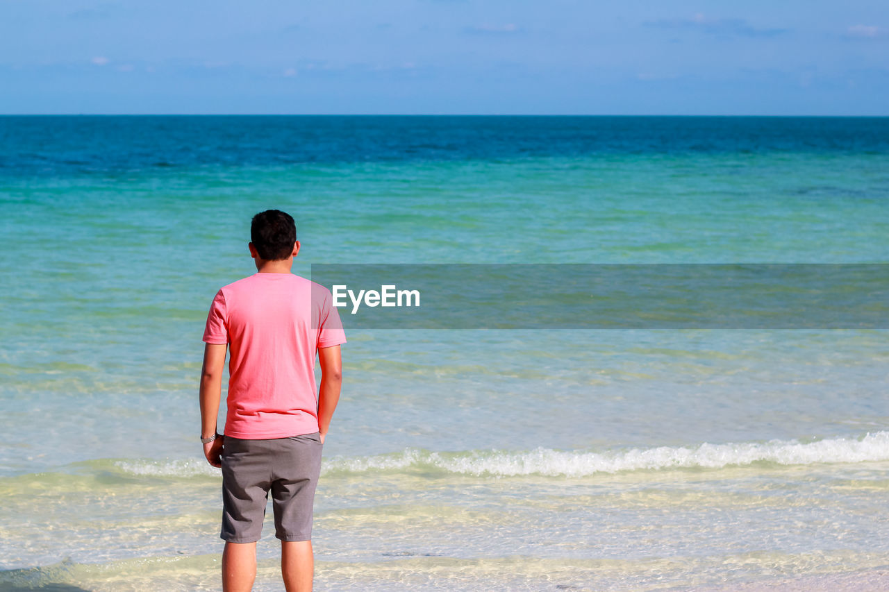 Rear view of man standing on beach