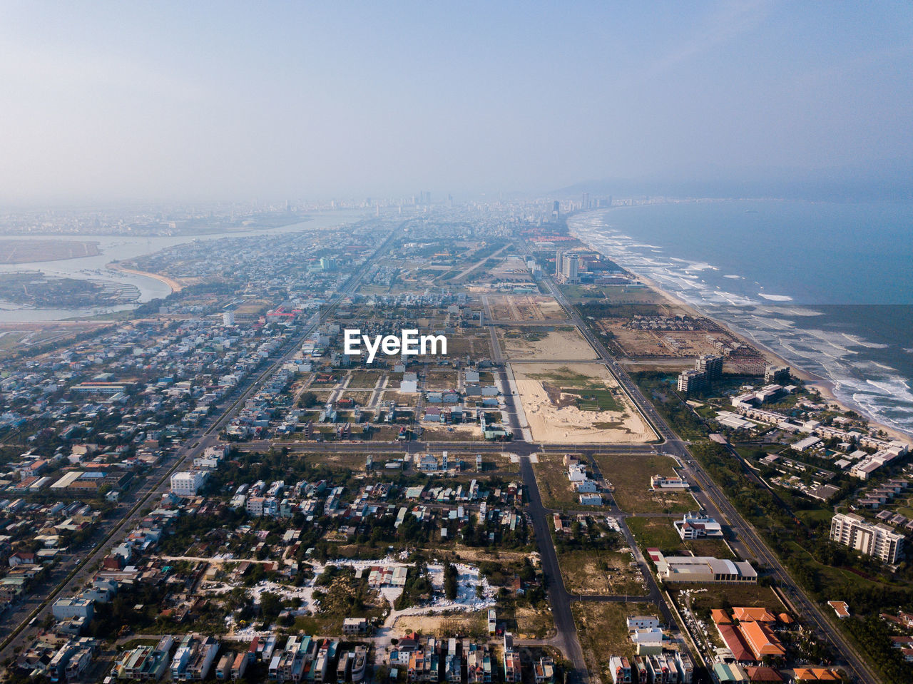 Aerial view of crowded buildings in city