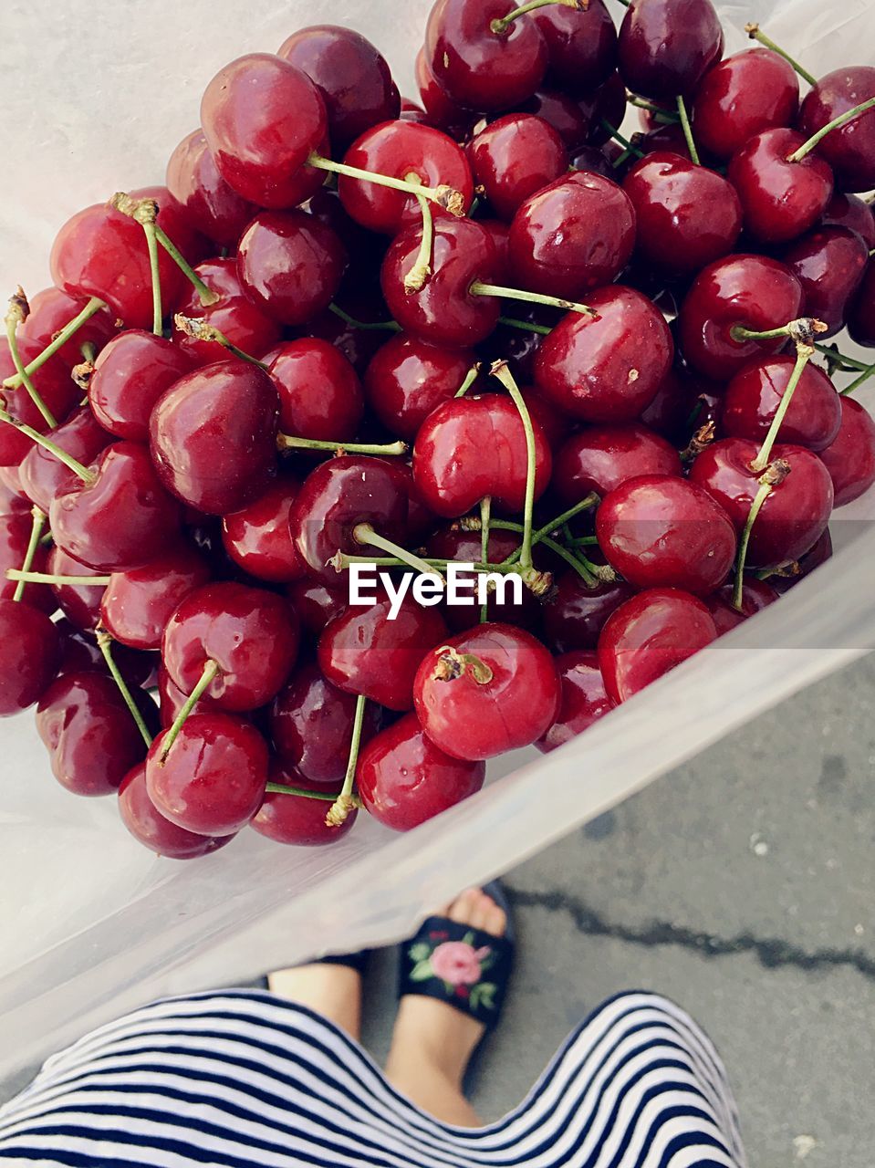 LOW SECTION OF WOMAN HOLDING RED BERRIES