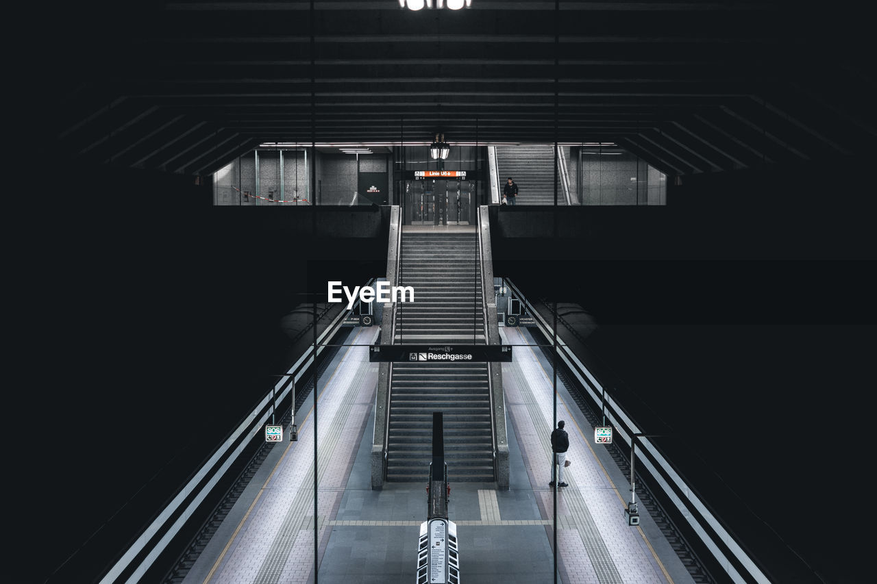 High angle view of escalators at subway station