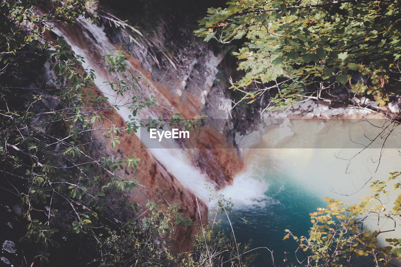 WATER FLOWING THROUGH ROCKS IN FOREST