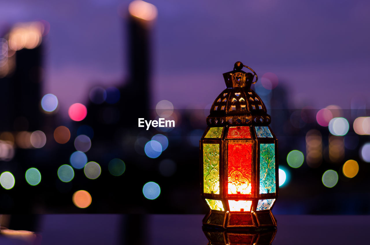 Lantern with night sky for the muslim feast of the holy month of ramadan kareem.
