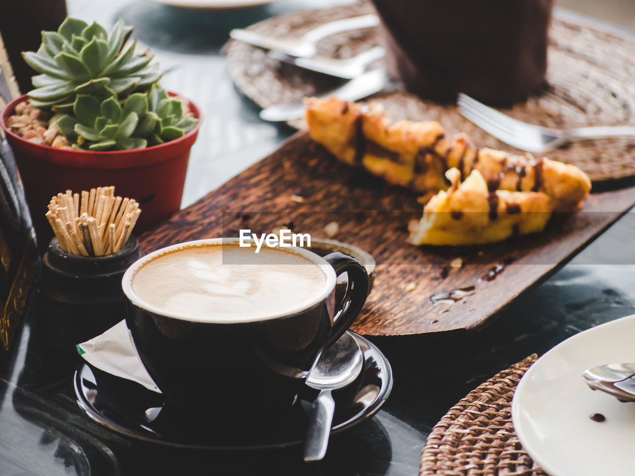 High angle view of coffee on table