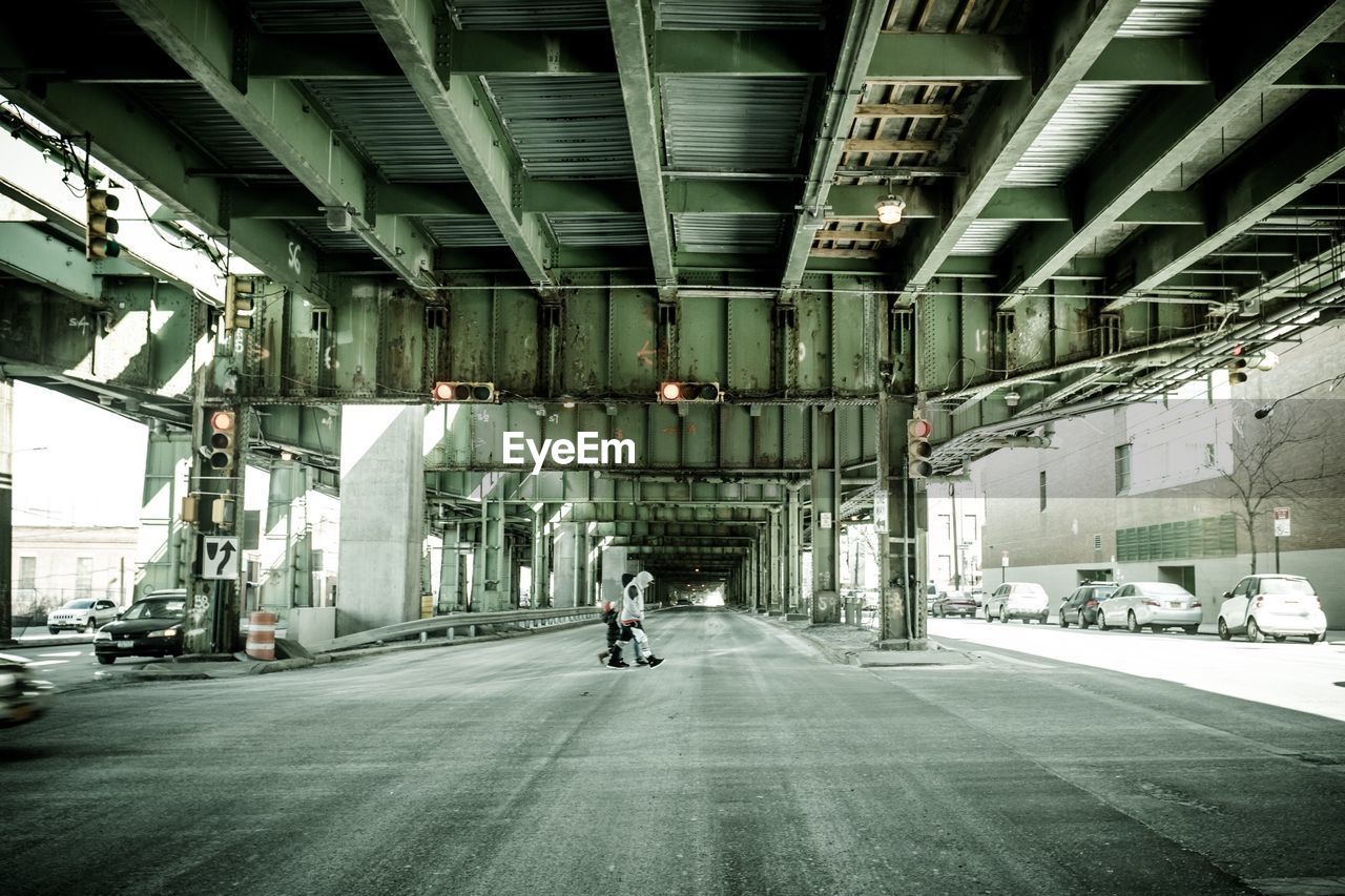 Underneath view of bridge during winter