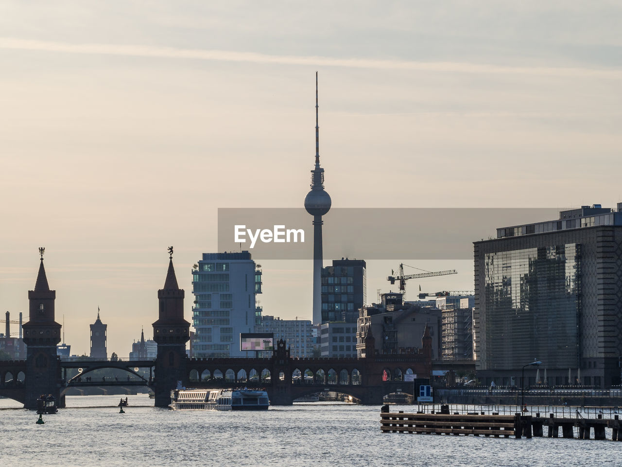 Skyline of berlin with oberbaumbrücke, television tower and river spree