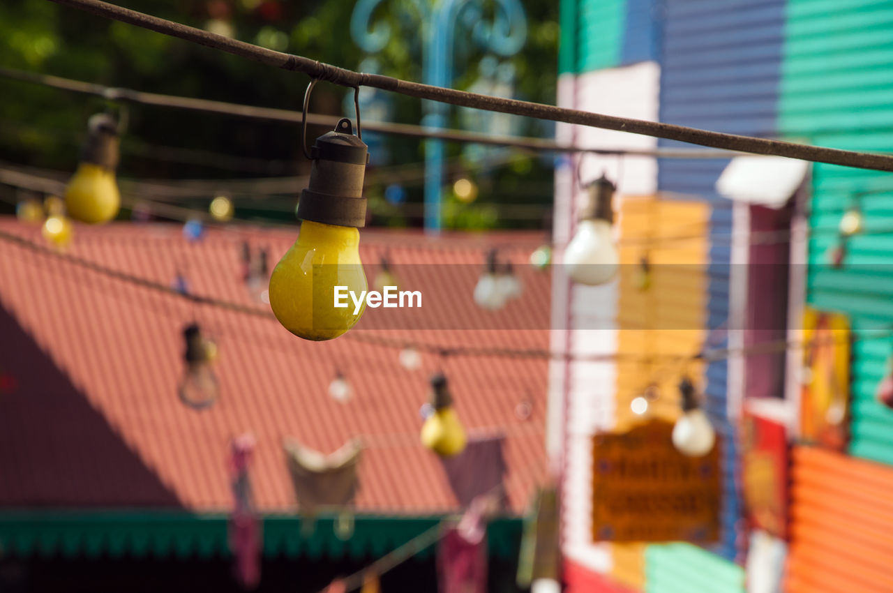 Lighting equipment against colorful building