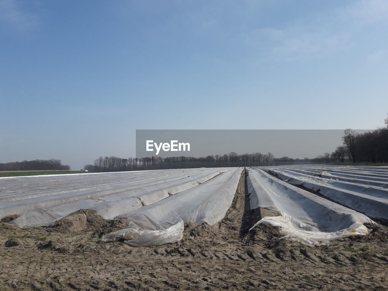 View of snow covered land against sky