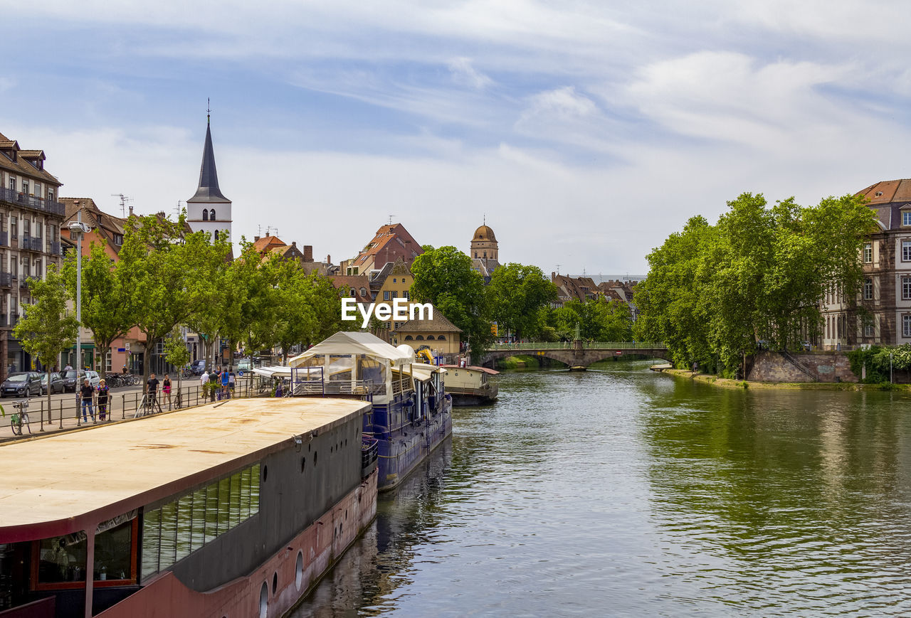 Idyllic waterside impression of strasbourg, a city at the alsace region in france