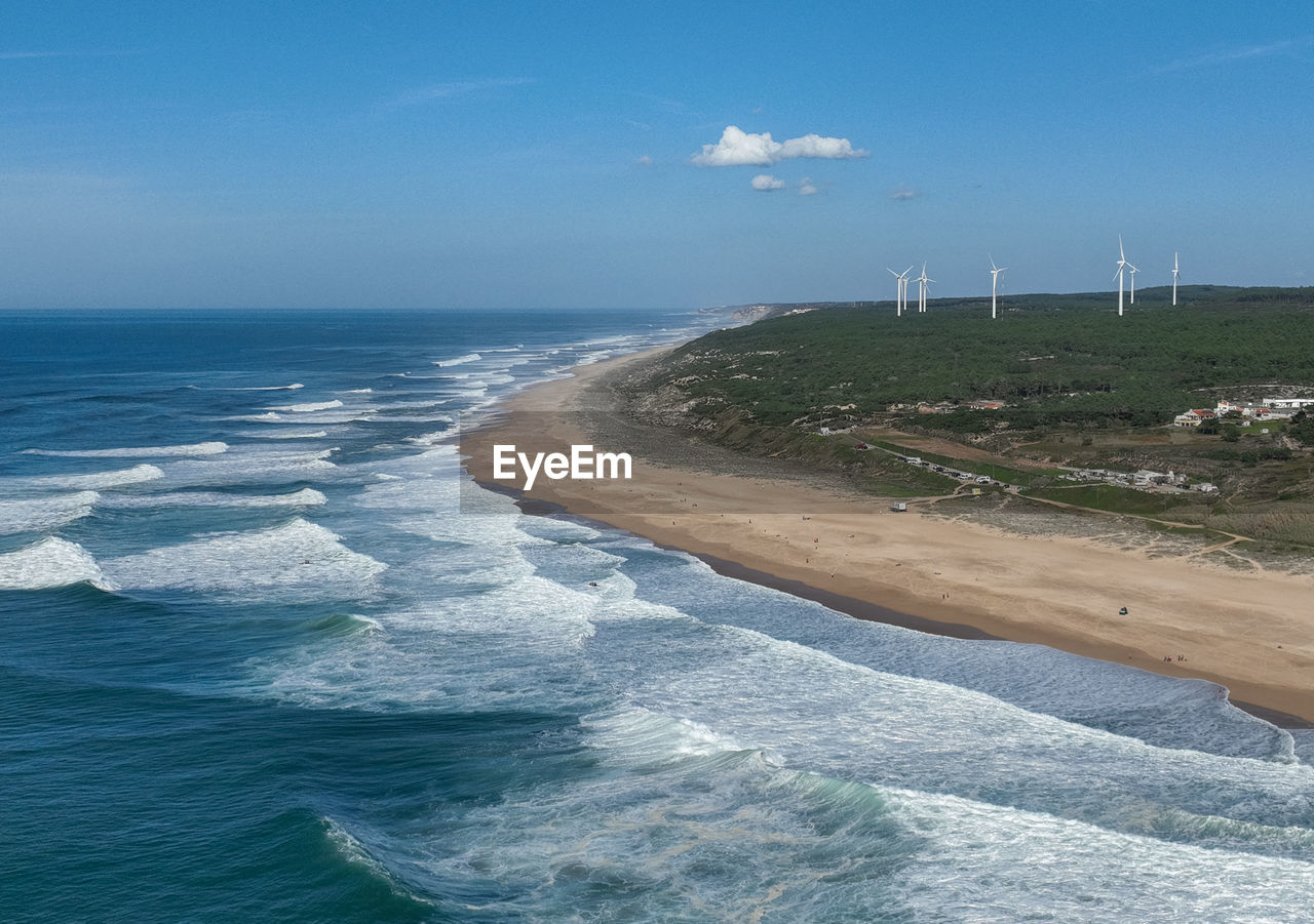 Aerial view of sea against sky. nazare, portugal