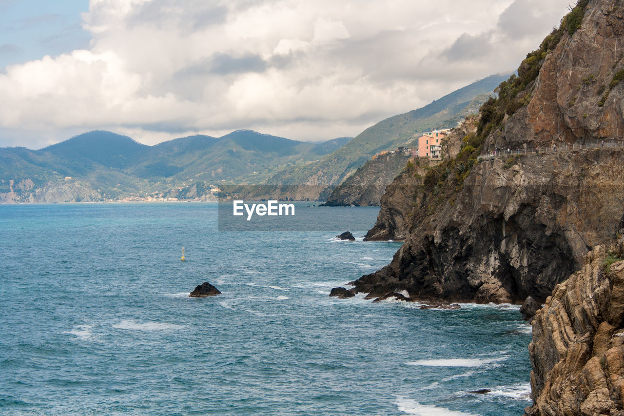 View of italians sea and cliffs in cinque terre 
