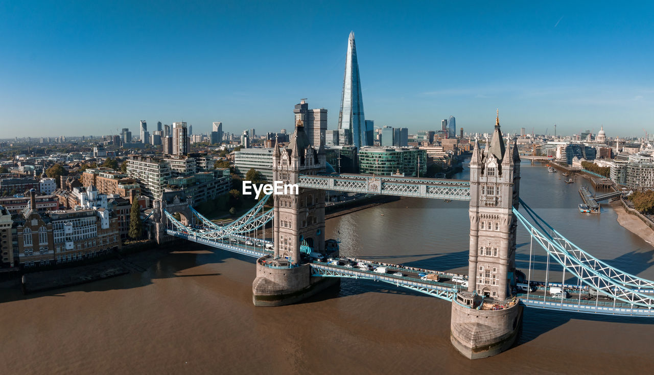 Aerial panoramic cityscape view of london and the river thames