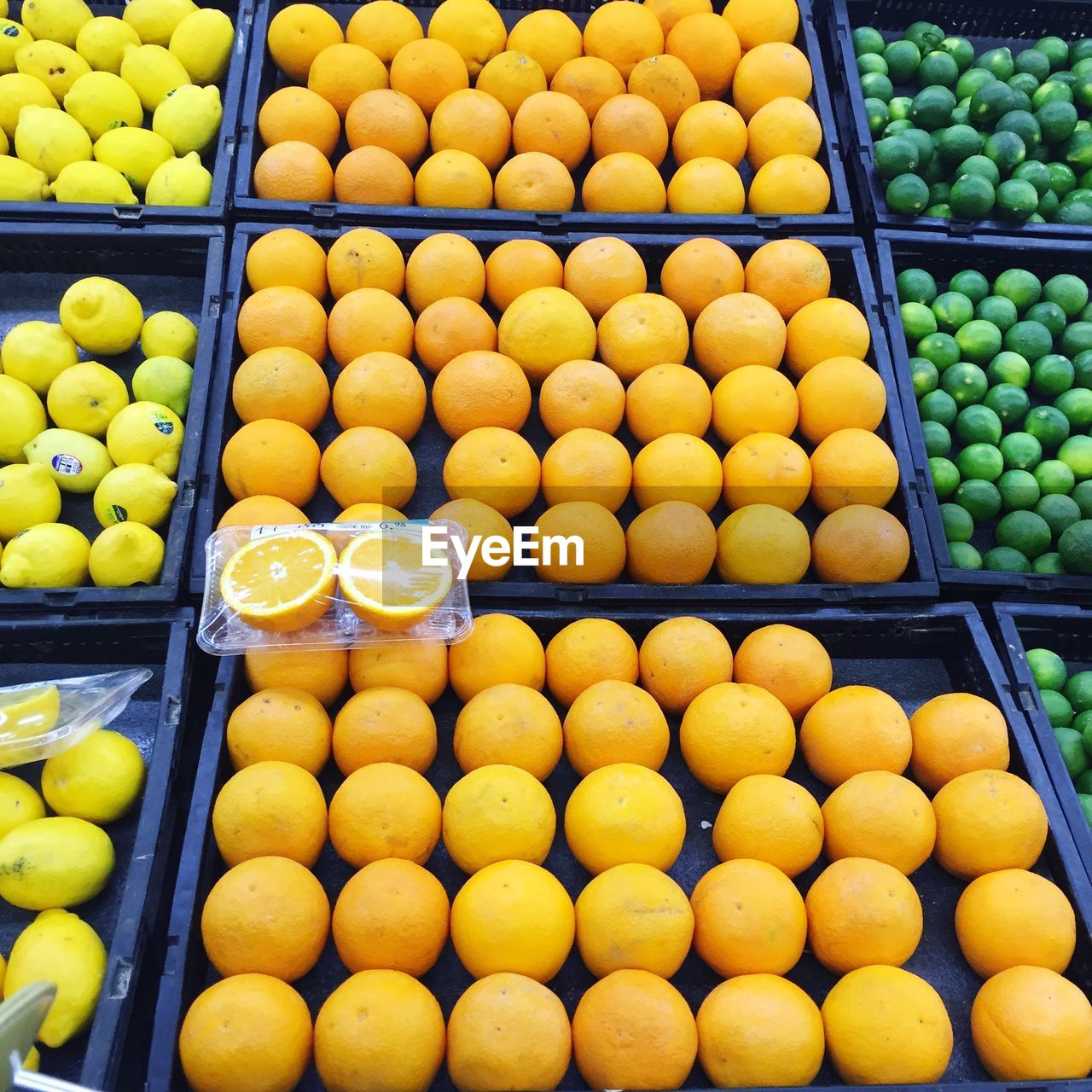 High angle view of fruits for sale at market stall