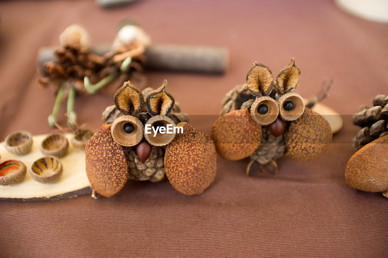 Close-up of handmade souvenirs