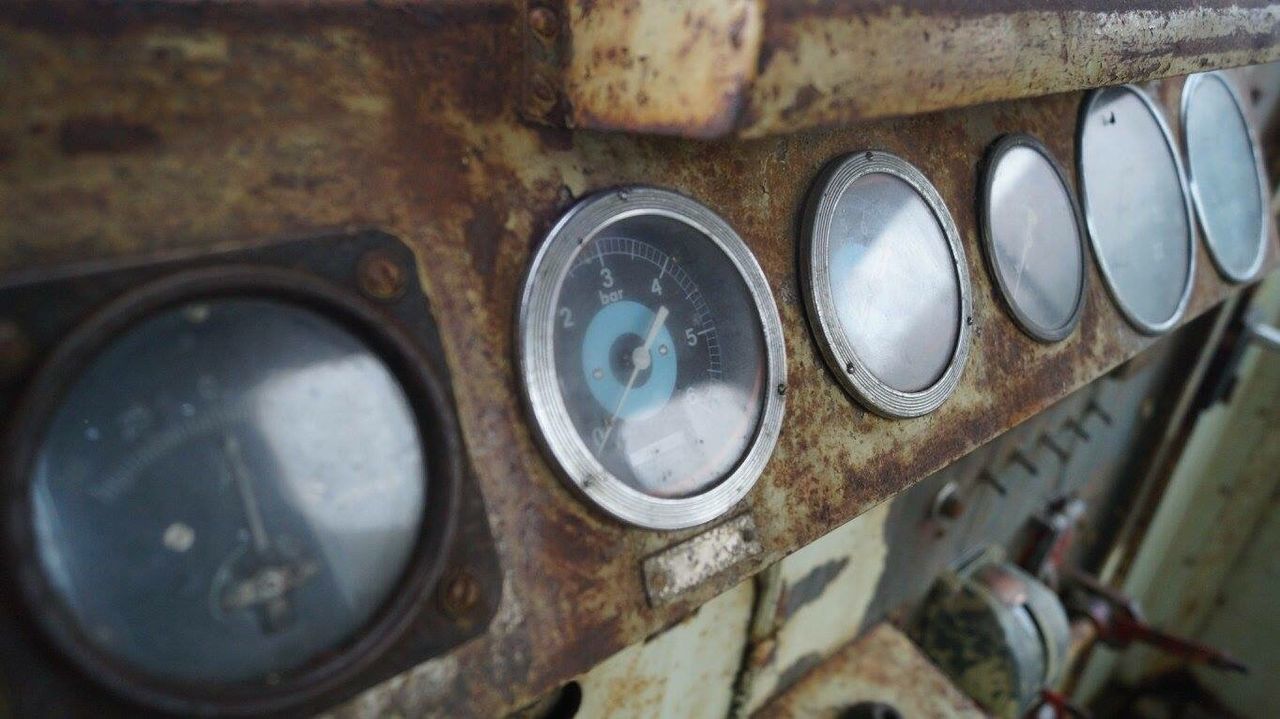 Close-up of old train dashboard