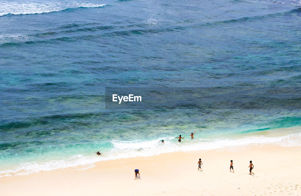 High angle view of children on beach