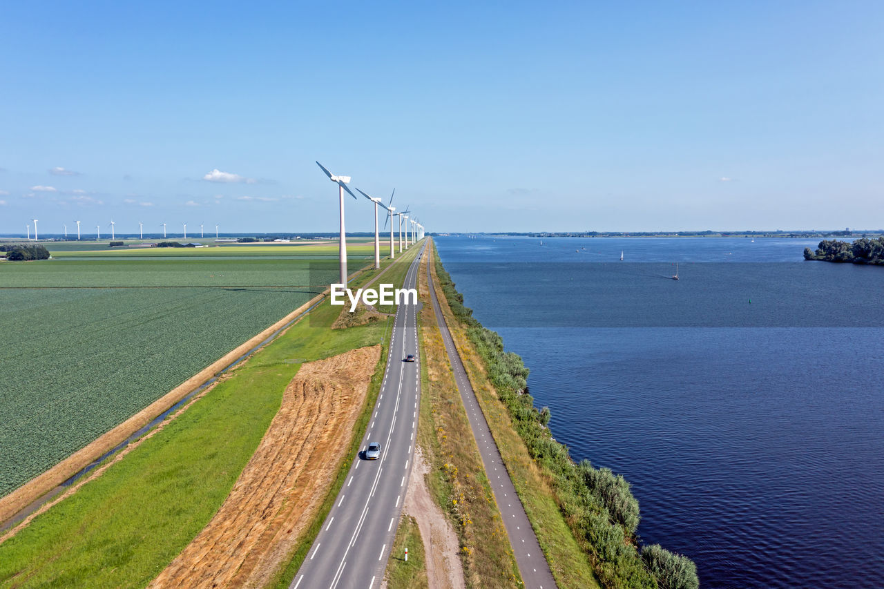 Aerial from wind turbines at the eenmeer in the netherlands