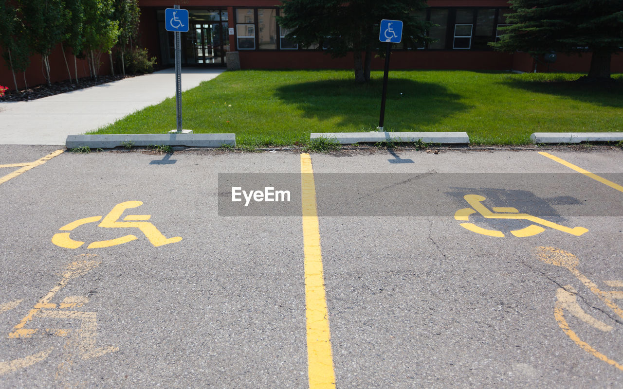 High angle view of disabled signs on street