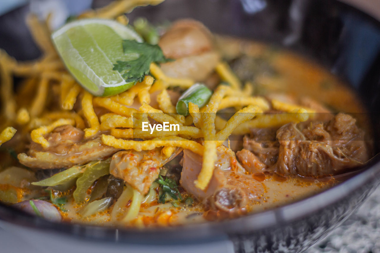 Close-up of noodles in bowl