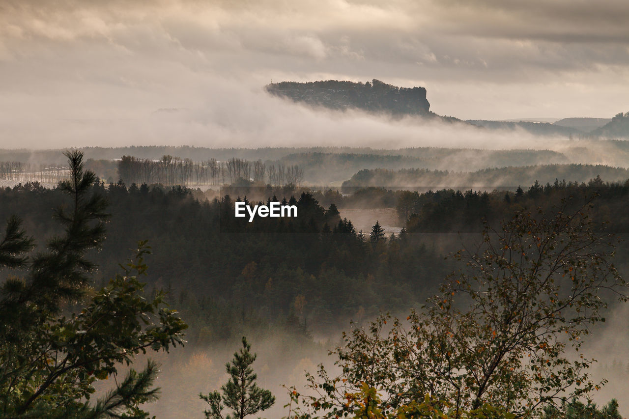 Scenic view of mountains against cloudy sky