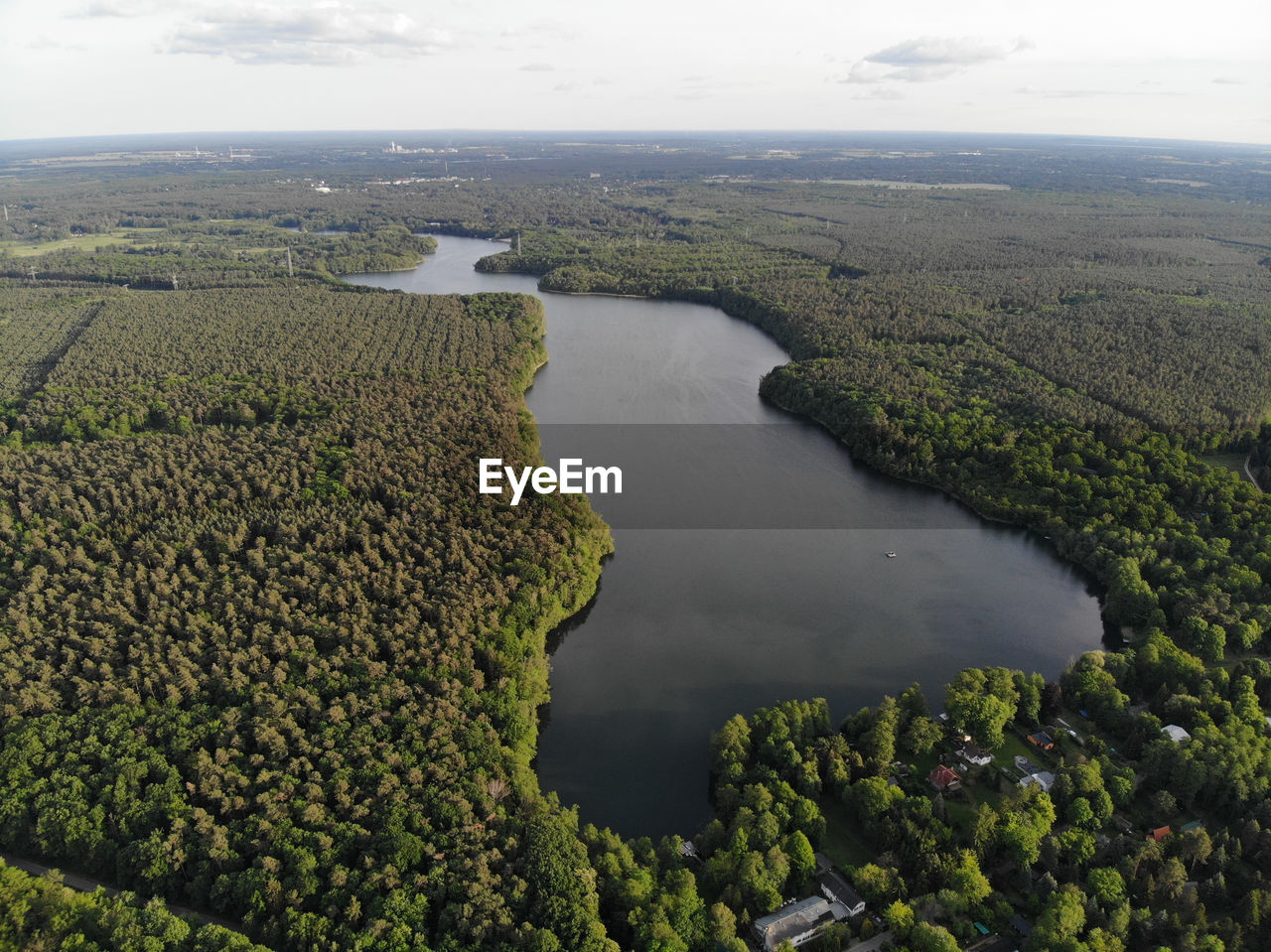 Aerial view of lake bötzsee which is about four km long and 400 m wide 