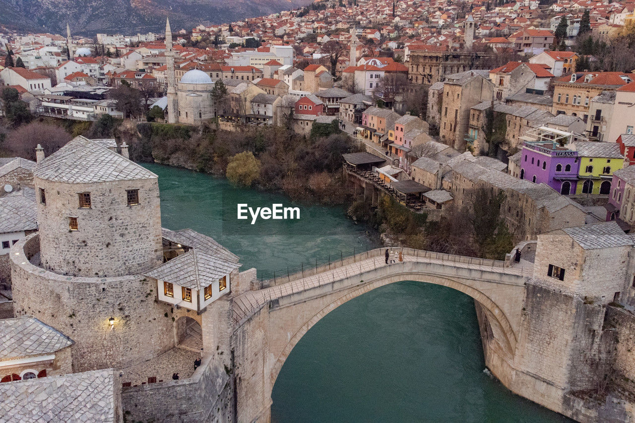 high angle view of buildings in town