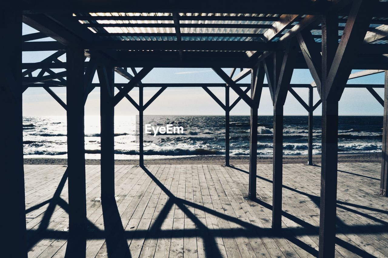 SCENIC VIEW OF SEA SEEN THROUGH BRIDGE