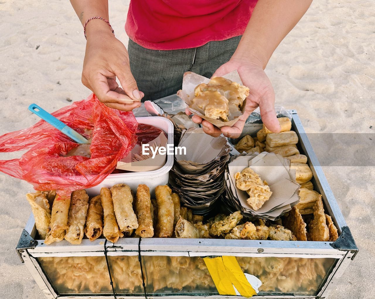 midsection of man preparing food on table