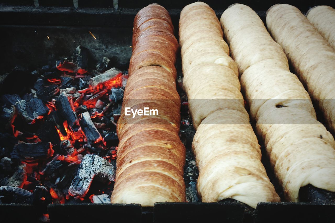 Close-up of breads being baked