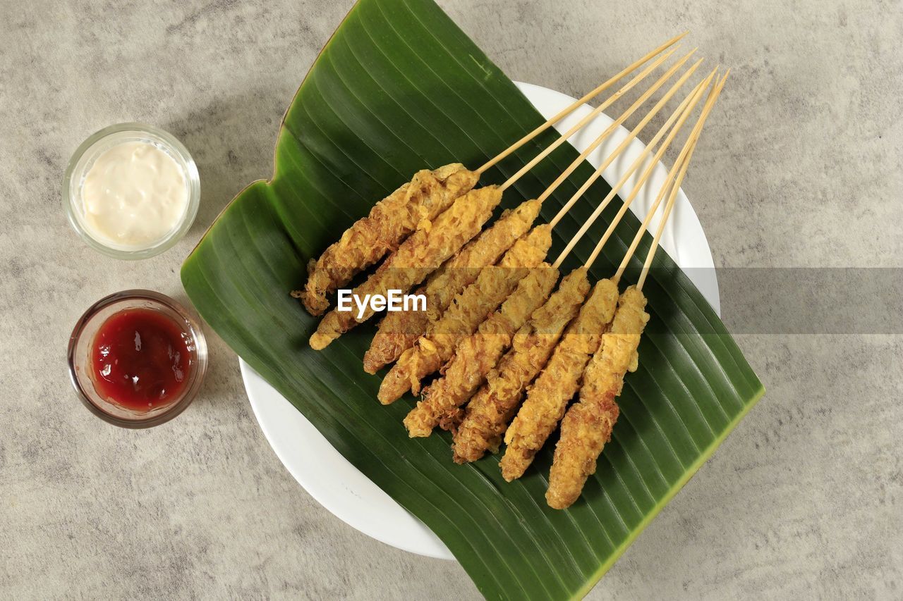 high angle view of food in plate on table