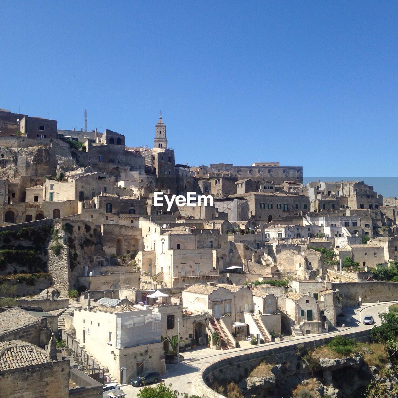 Historic city against clear blue sky