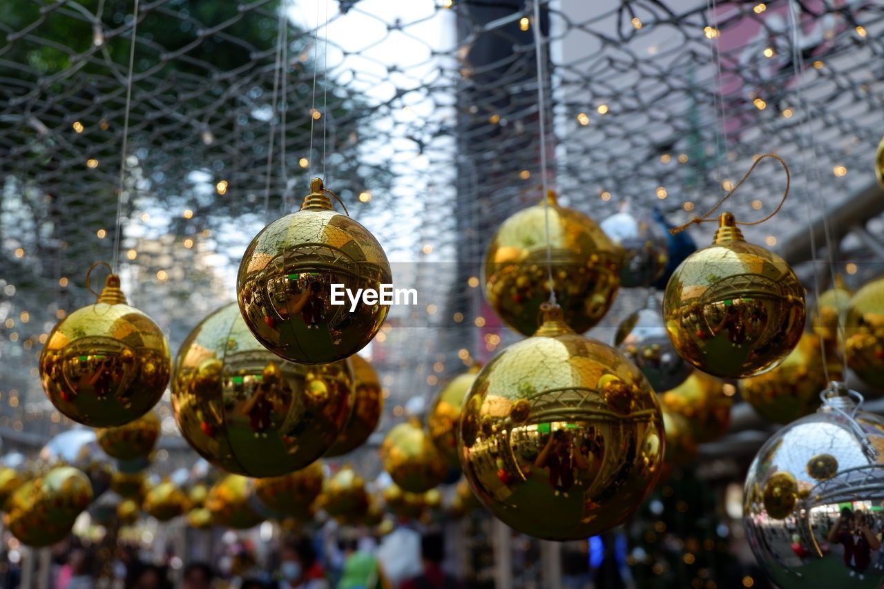 Close-up of decorations hanging during the festival.