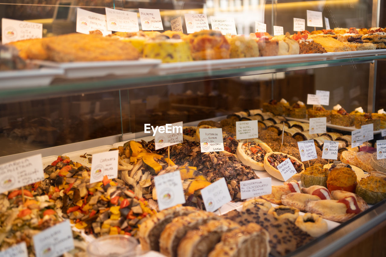 High angle view of food for sale