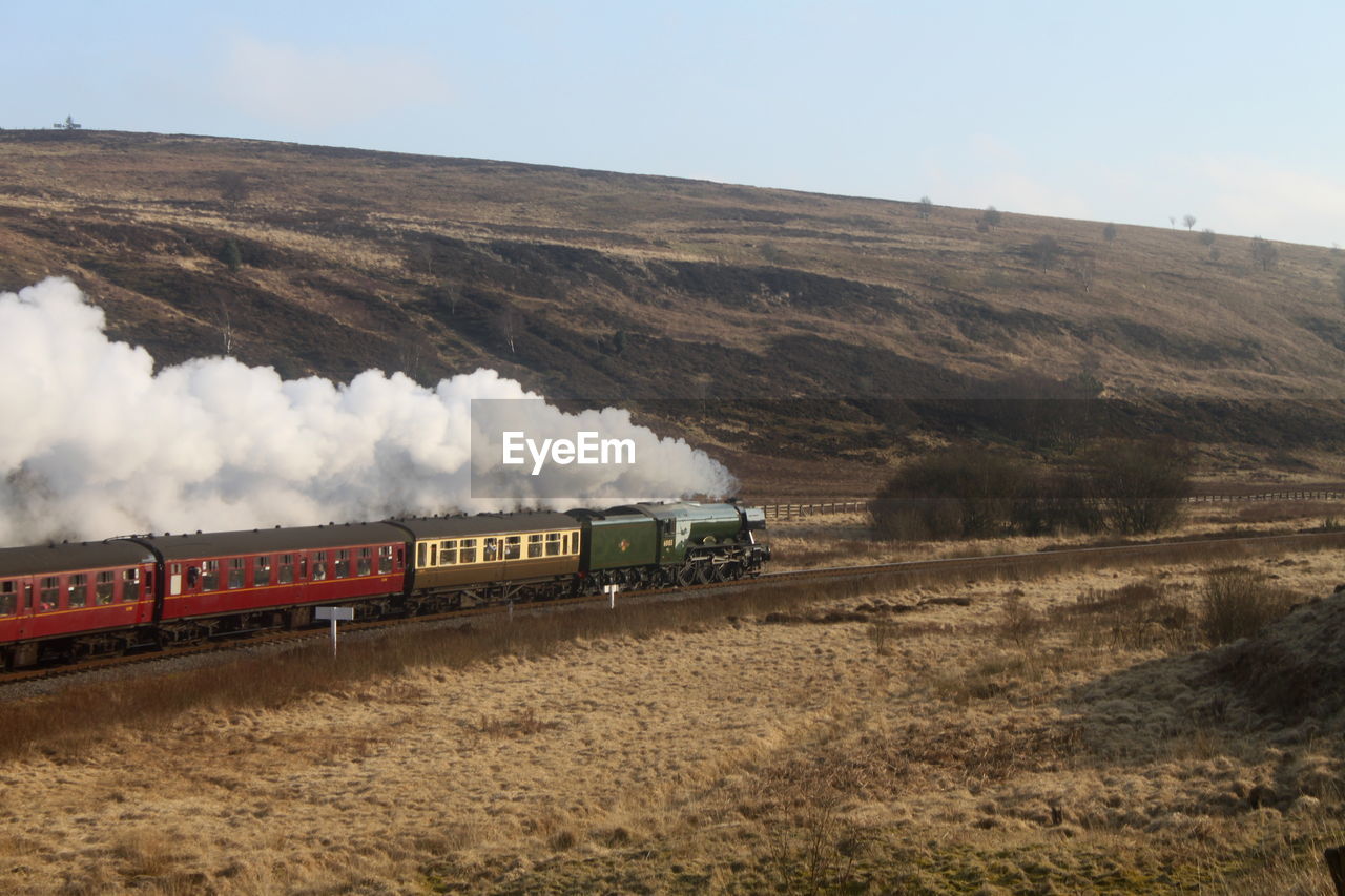 High angle view of train in countryside