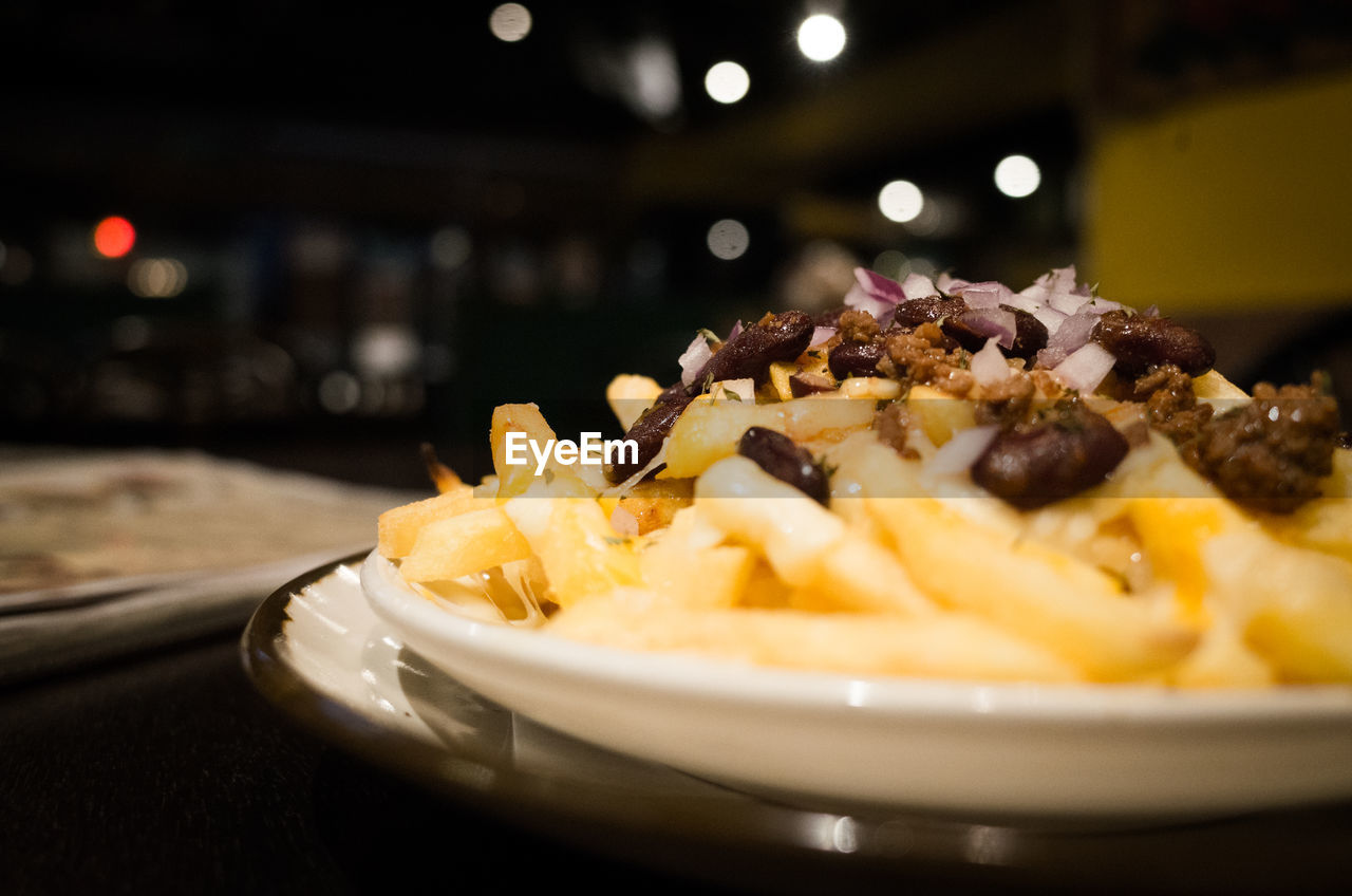 Close-up of food served in plate on table