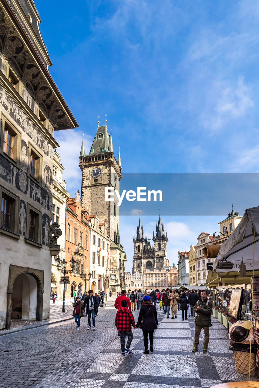 Tyn cathedral and astronomical clock in old town square