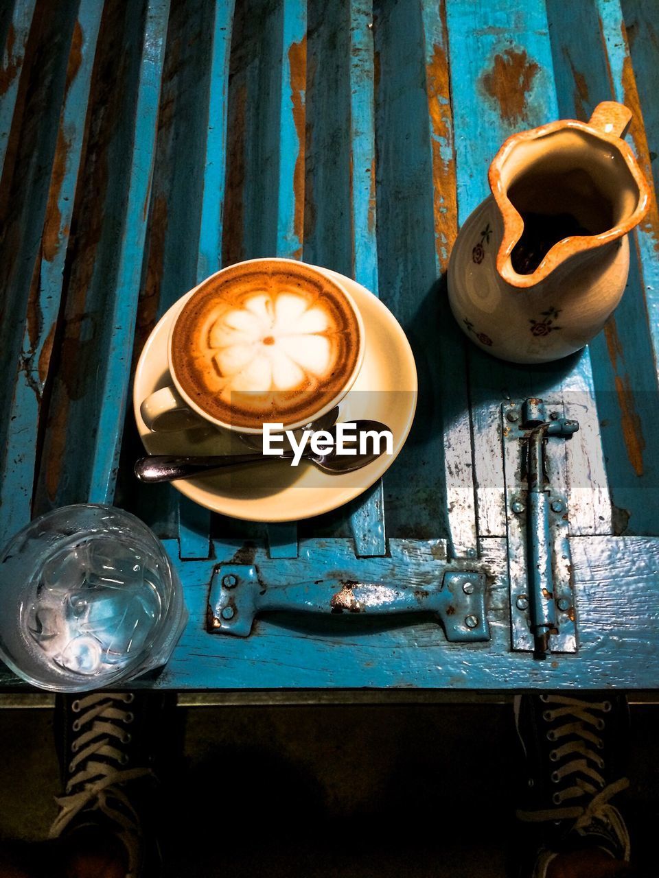 High angle view of coffee on table