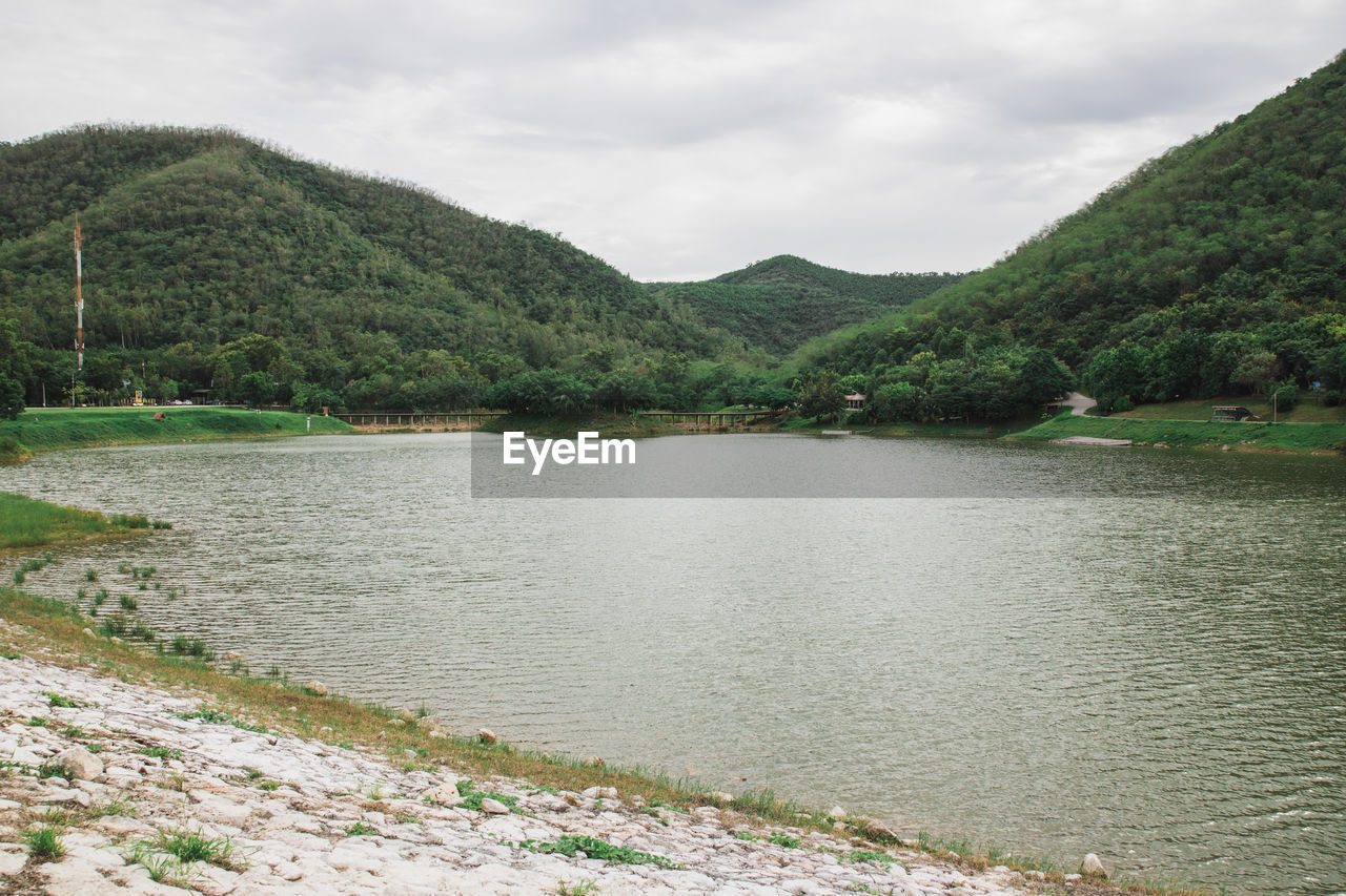 Scenic view of lake against sky