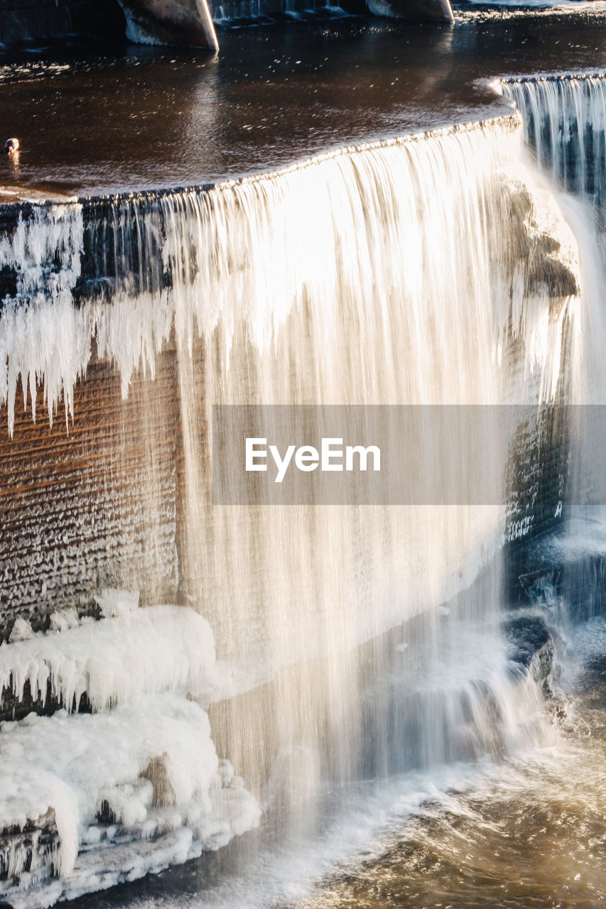 High angle view of frozen waterfall