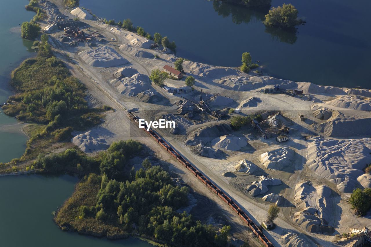 Aerial view of gravel extraction in botovo, croatia