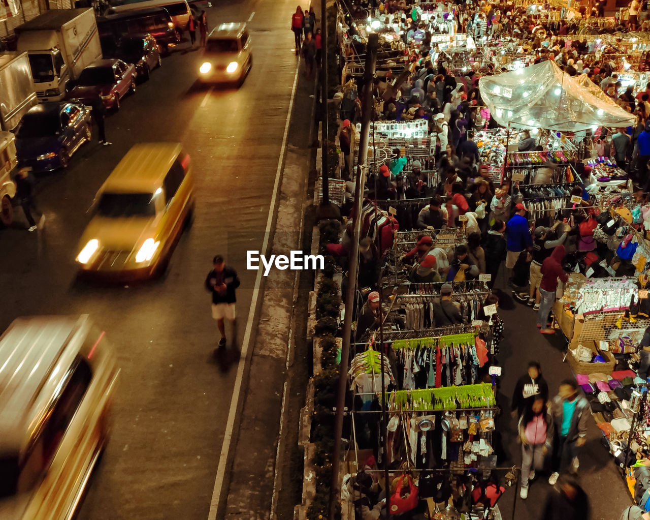 High angle view of people at market