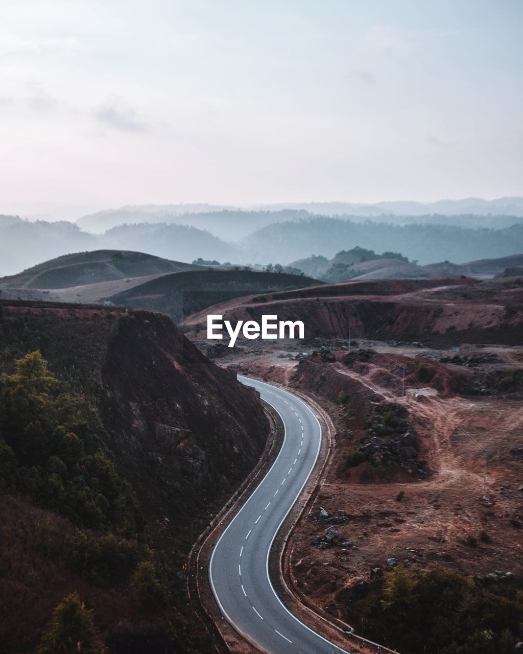 High angle view of road on mountain against sky