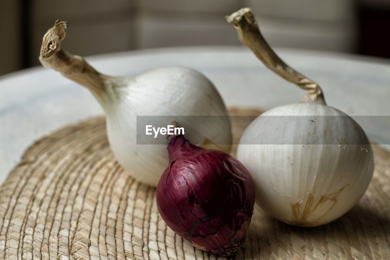 Close-up of garlic on table