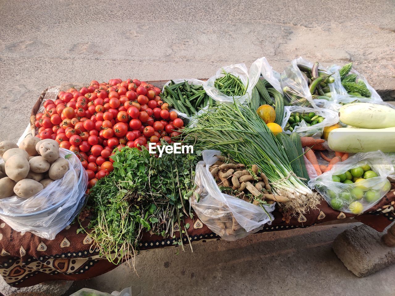 high angle view of vegetables for sale at market stall