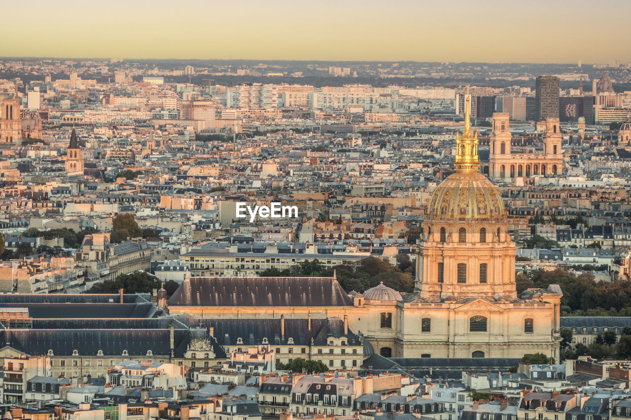 Aerial view of the les invalides in paris at sunset